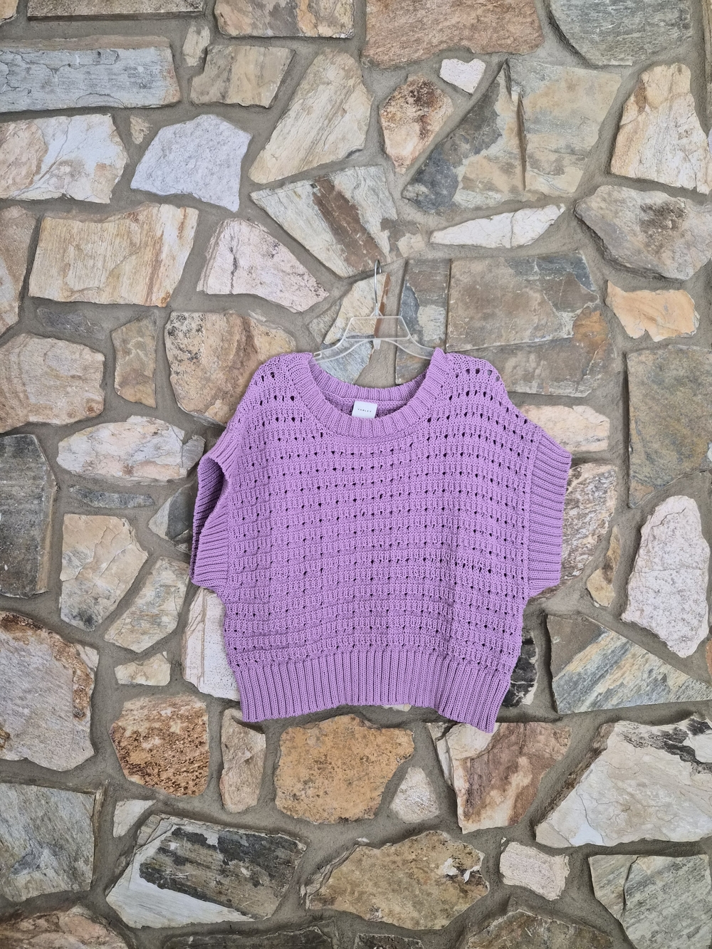 Lilac Open-Knit Short Sleeve Sweater